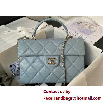 Chanel Grained Calfskin  &  Gold-Tone Metal Flap Bag with Top Handle AS4712 Light Blue 2025